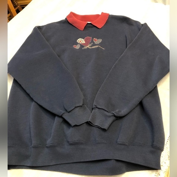 American Classic Red, White, & Blue Sweatshirt with Hearts - Picture 1 of 7